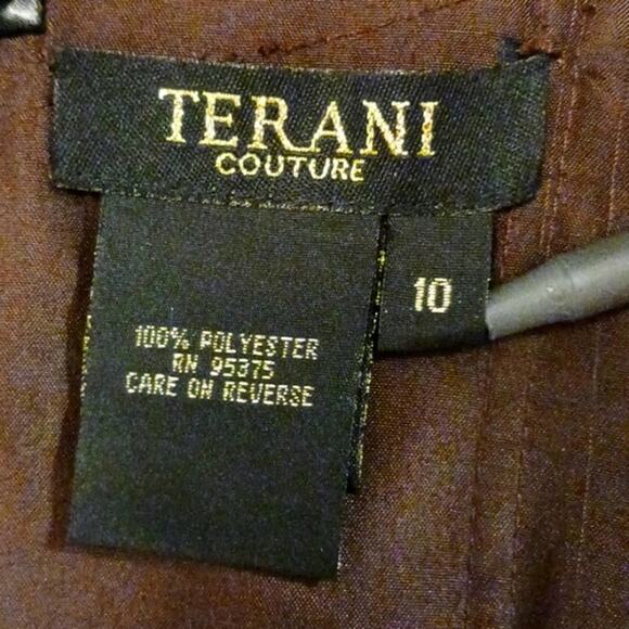 Terani Couture COCKTAIL DRESS Sz 10 Brozed Green Holiday Party ELEGANT Luxury - Picture 12 of 15